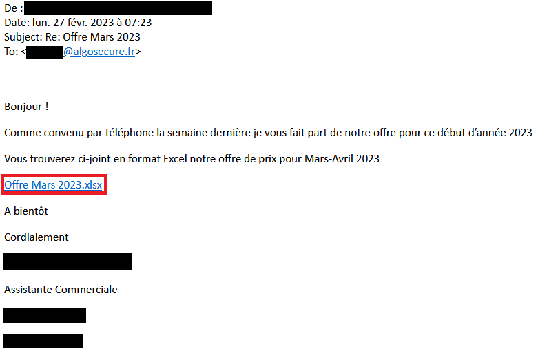 l'email de phishing reçu par AlgoSecure