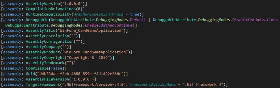 Analyse du portable exécutable CardGame.exe