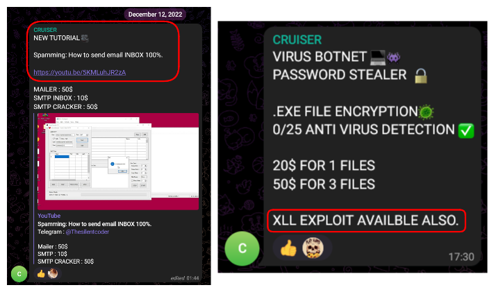 On retrouve sur le groupe telegram l'exploit xll et la chaîne Youtube