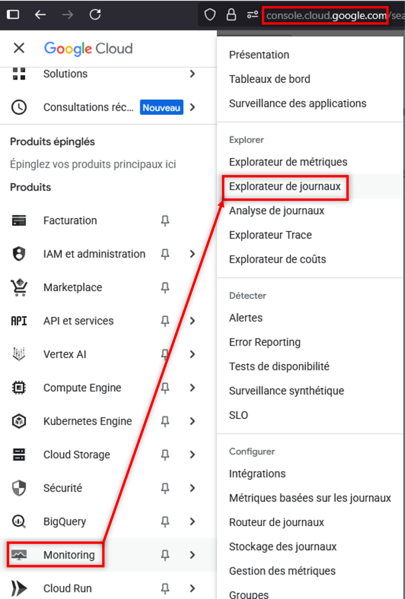 Explorateur de journaux GCP