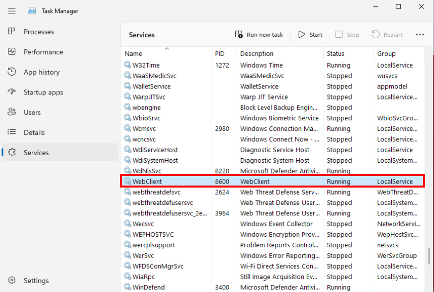 Etat du service avant la recherche