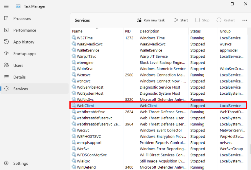 Lister les services via gestionnaires de tâches