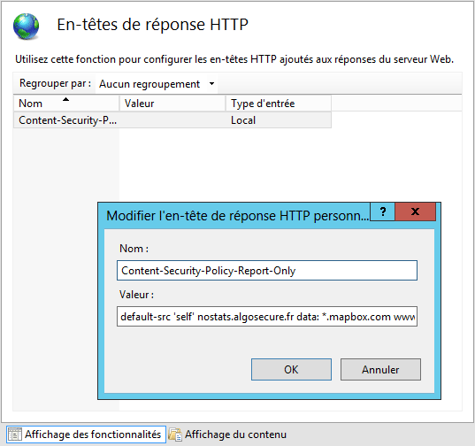 Content-Security-Policy sur IIS