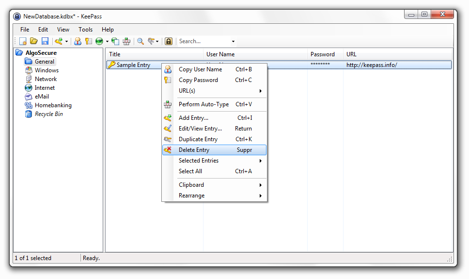 Tutoriel KeePass supprimer une entrée