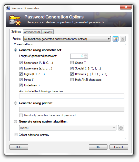 Tutoriel KeePass changer les options de génération de mots de passe