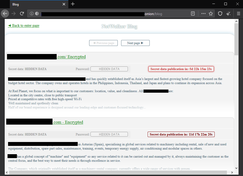 Blog de NetWalker sur le darknet